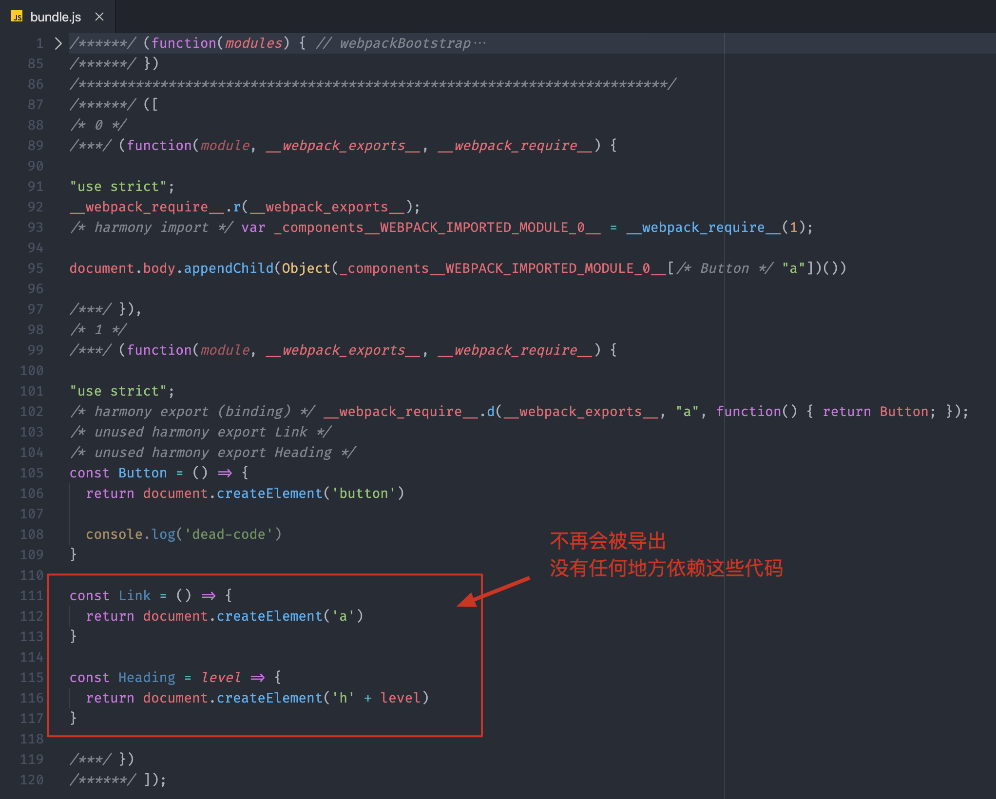 usedExports 后的 components 模块