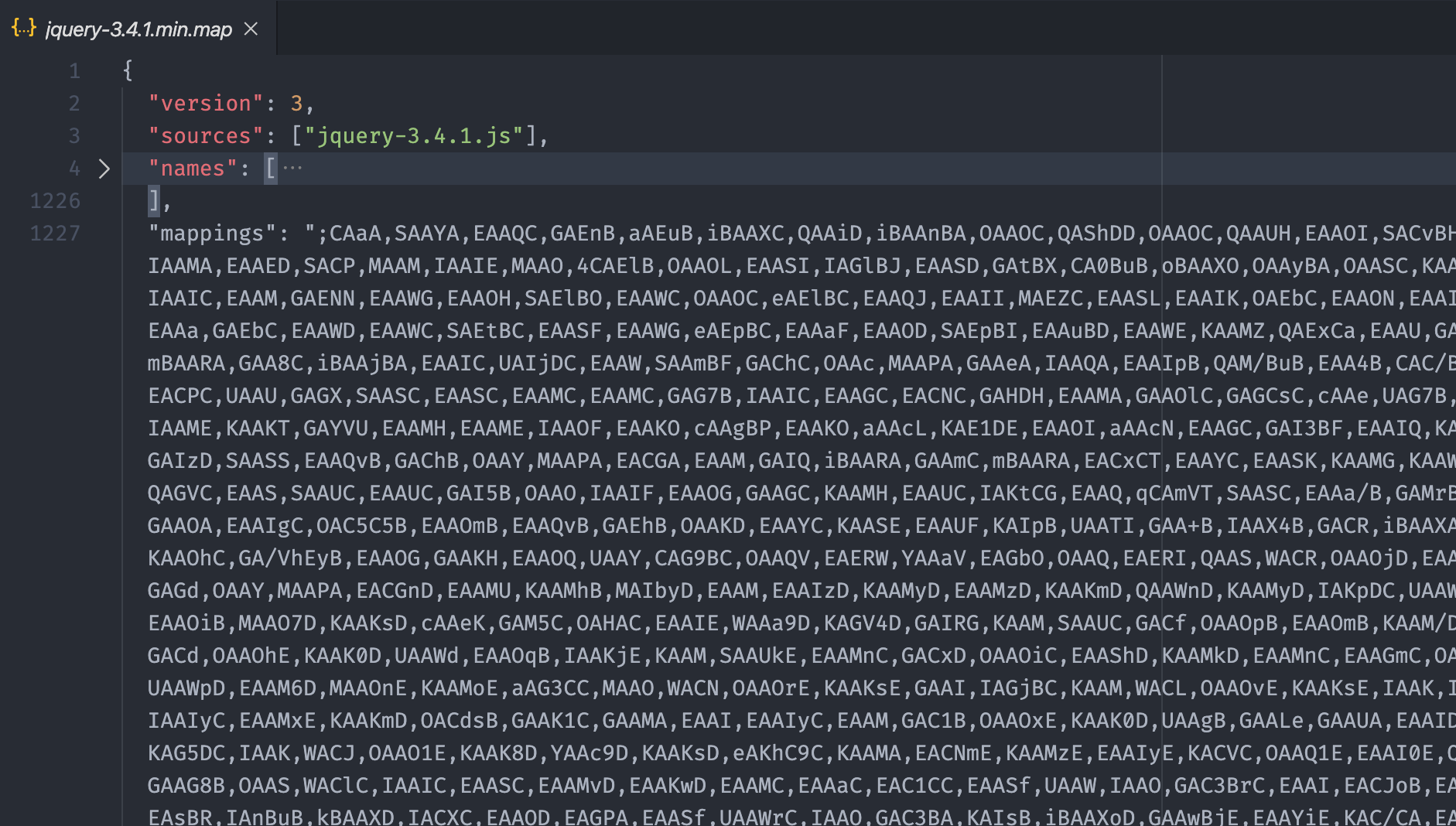 jQuery Source Map 的 Mappings